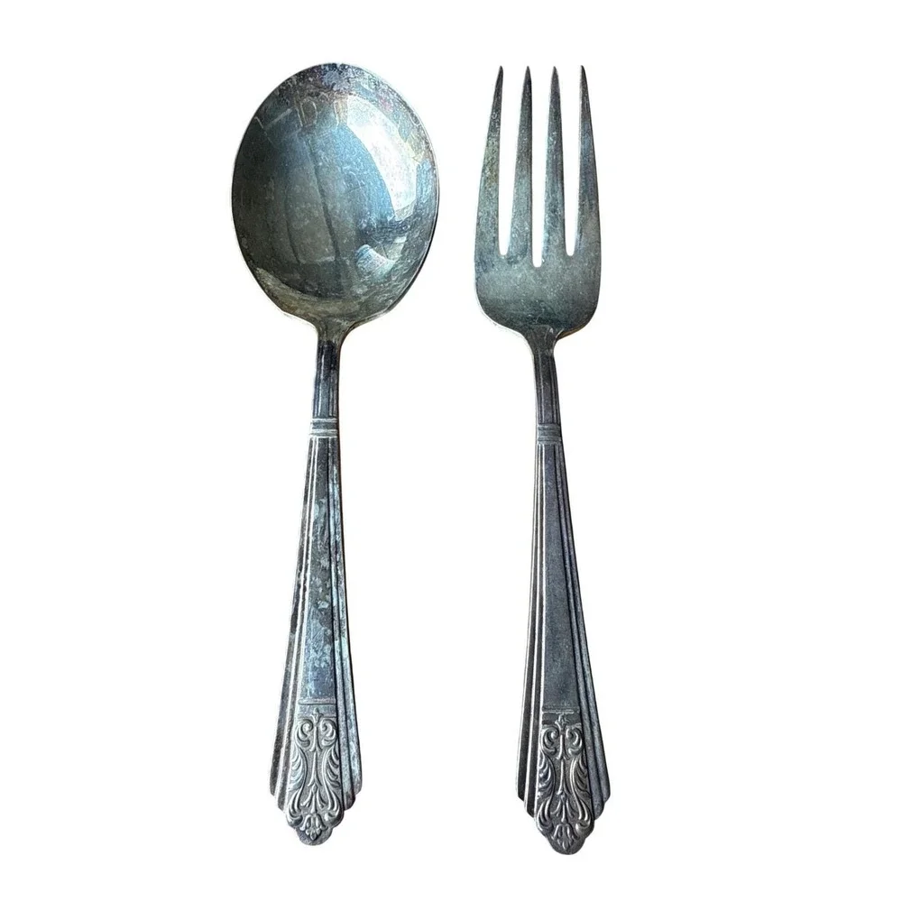 Royal Saxony Silverplate Serving Spoon Fork Set 1935 Unpolished